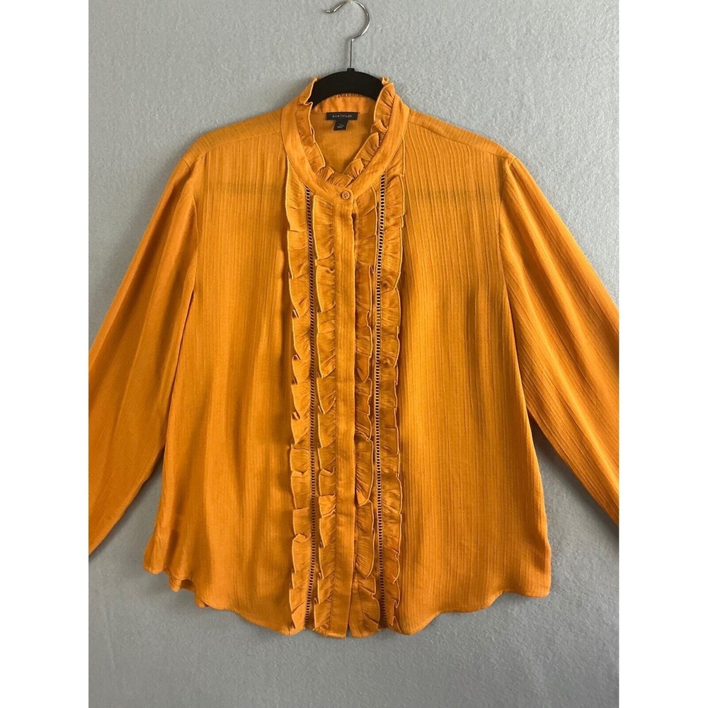 Ann Taylor Top Women's Extra Large Ruffle Blouse Long Sleeve‎